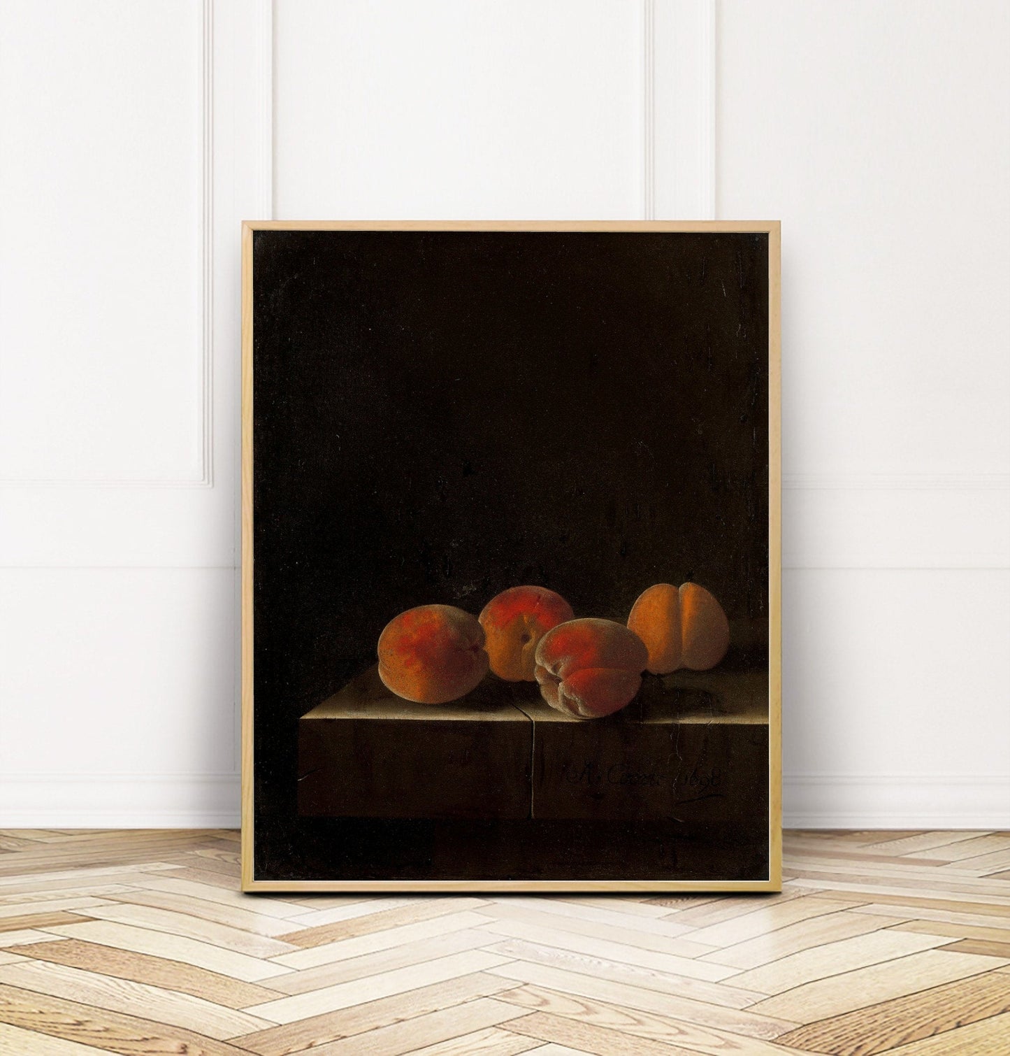 Vintage Peaches Kitchen Wall Art - Modern Farmhouse Kitchen Decor - Antique Still Life Fruit Painting