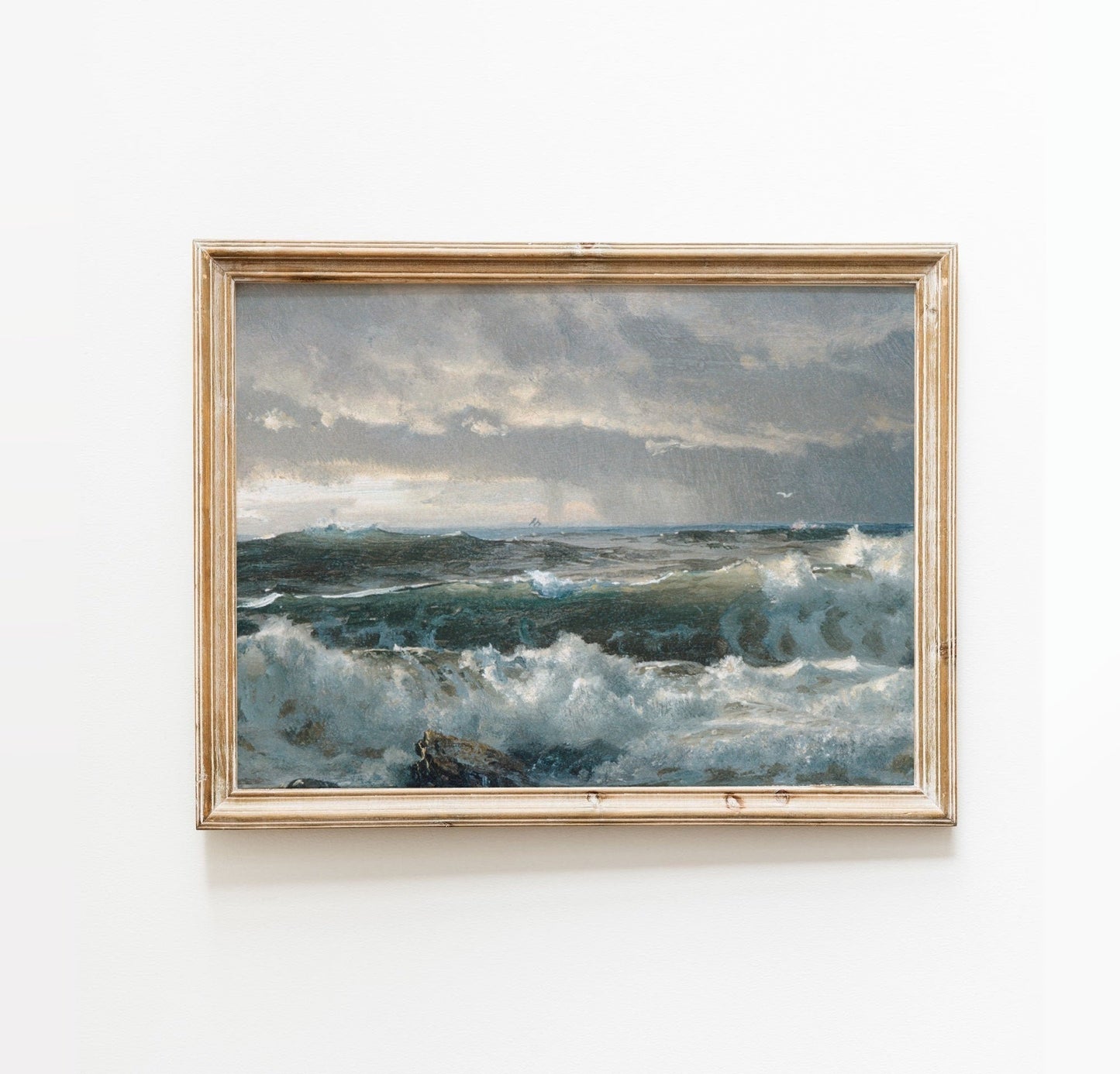 Waves on the Rocks - Vintage Coastal Wall Art Farmhouse - Oil Painting Replica - Vintage Art