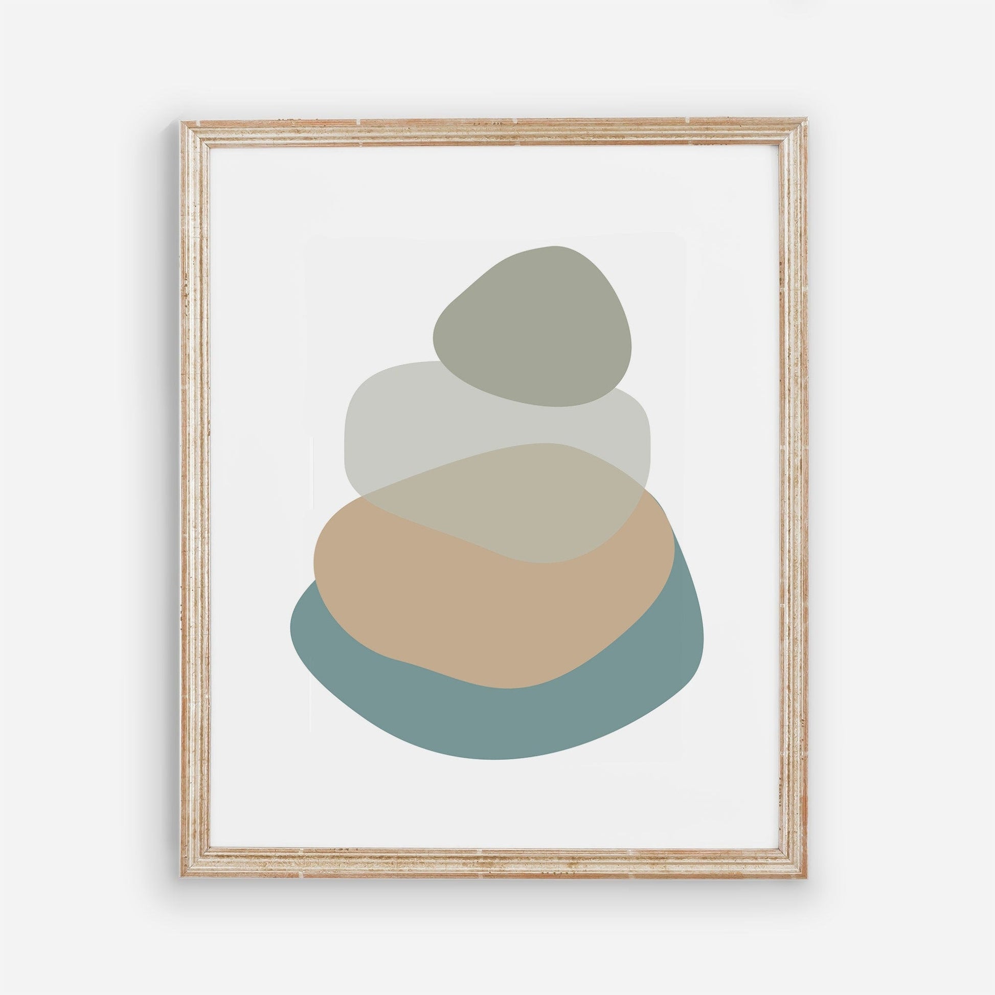 Bathroom Wall Art - Sage Green, Aegean Teal Blue Beige - Abstract Mid-Century Modern Wall Print - Oversized Art - Color Changes available