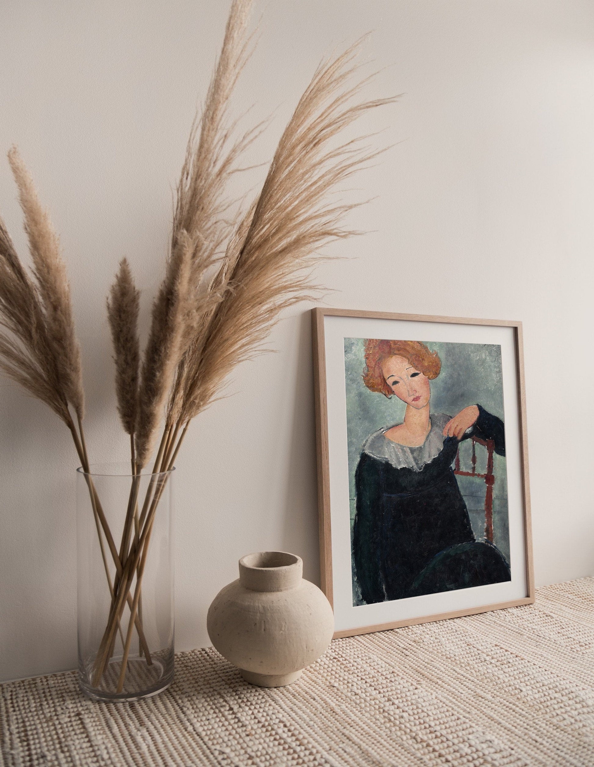 Vintage Figurative Art, Expressionism, Italian Wall Art - "Woman with Red Hair," by Amedeo Modigliani (1917)