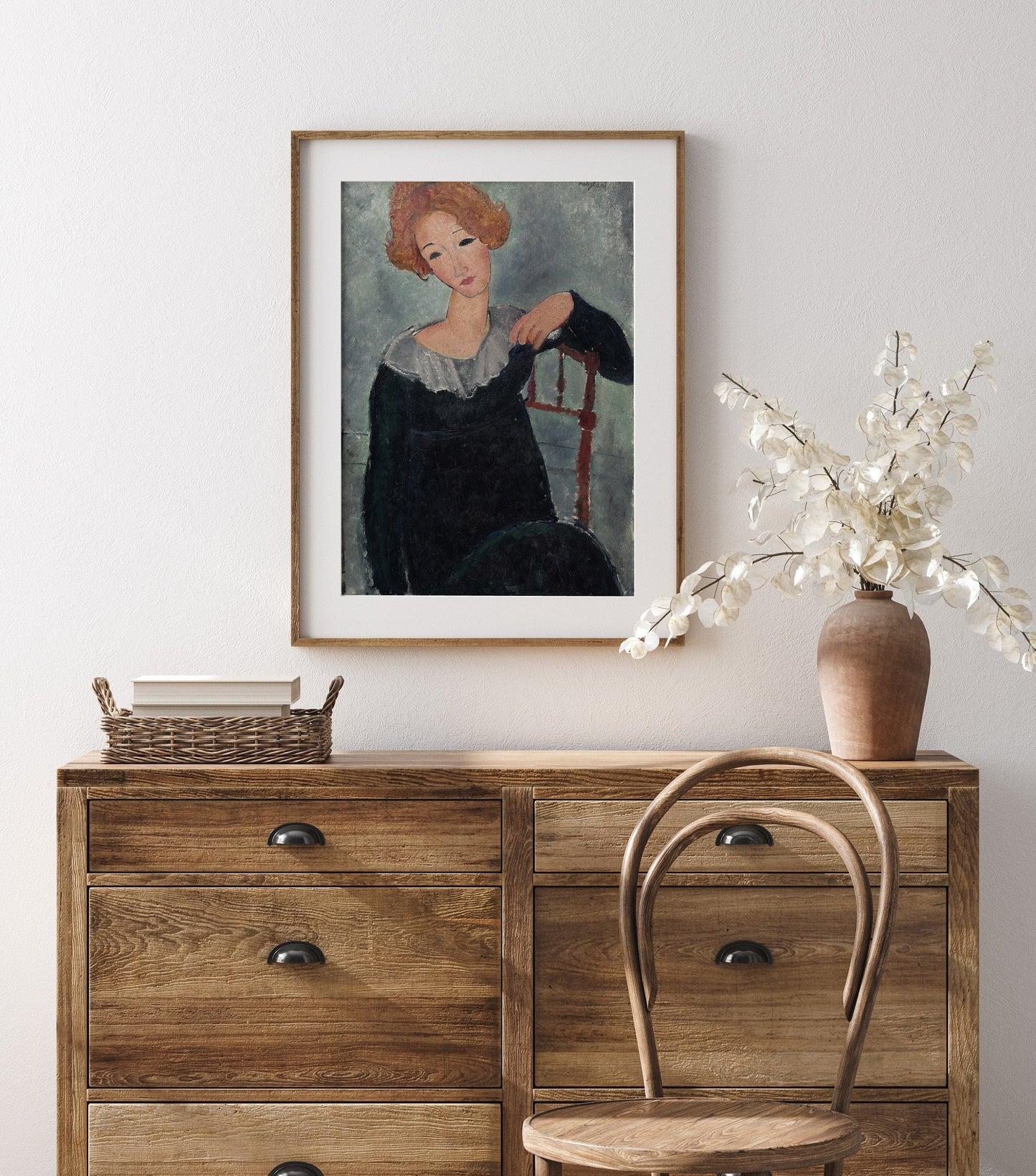 Vintage Figurative Art, Expressionism, Italian Wall Art - "Woman with Red Hair," by Amedeo Modigliani (1917)