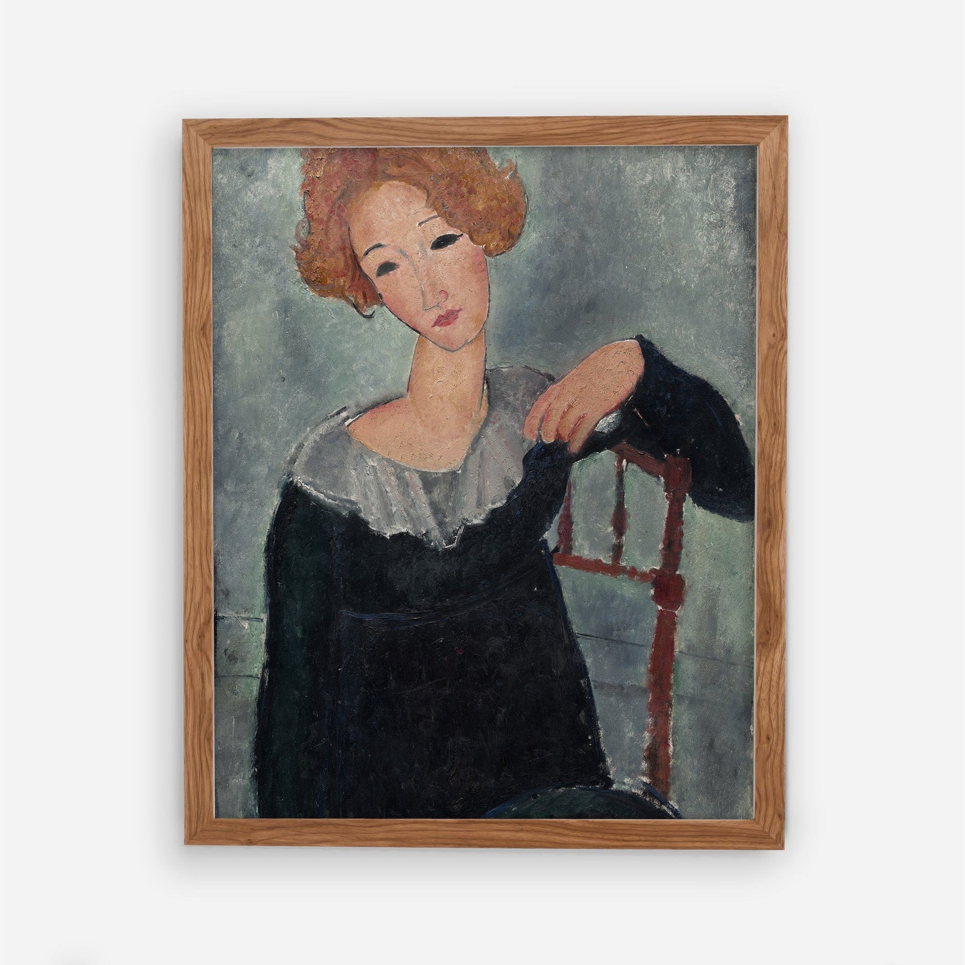 Vintage Figurative Art, Expressionism, Italian Wall Art - "Woman with Red Hair," by Amedeo Modigliani (1917)