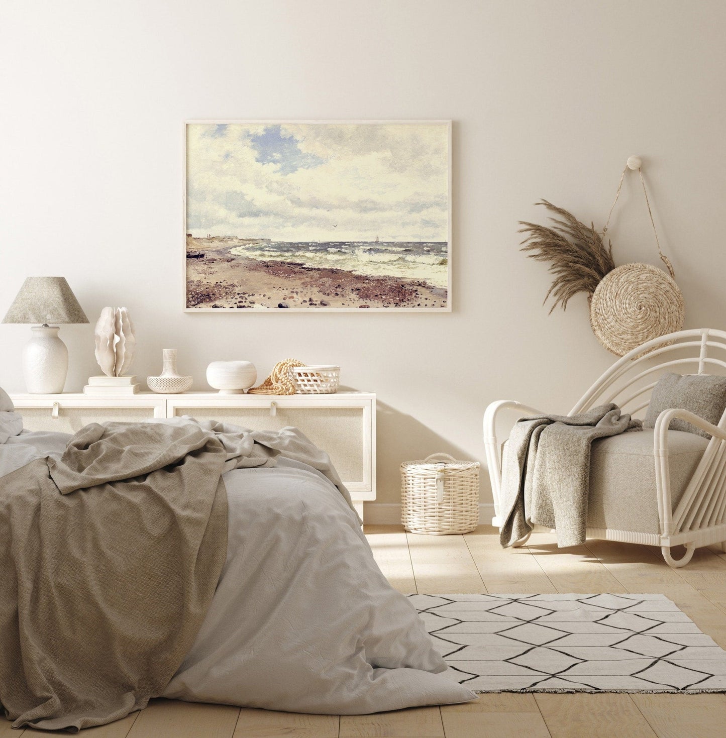 Printed Vintage Beach Scene Wall Art