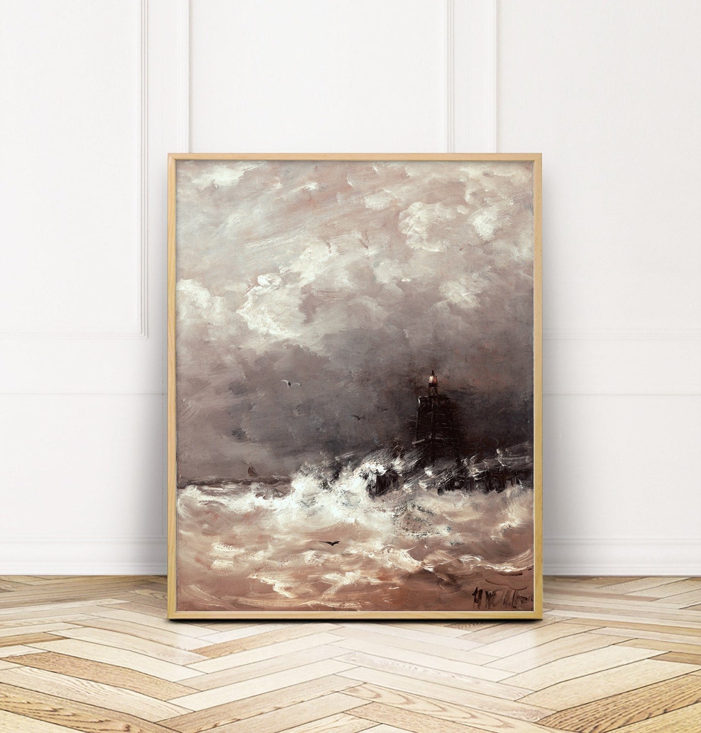 Dark Stormy Waves Vintage Coastal Wall Art - Oil Painting Replica - Farmhouse Vintage Art - Printed and Shipped to You
