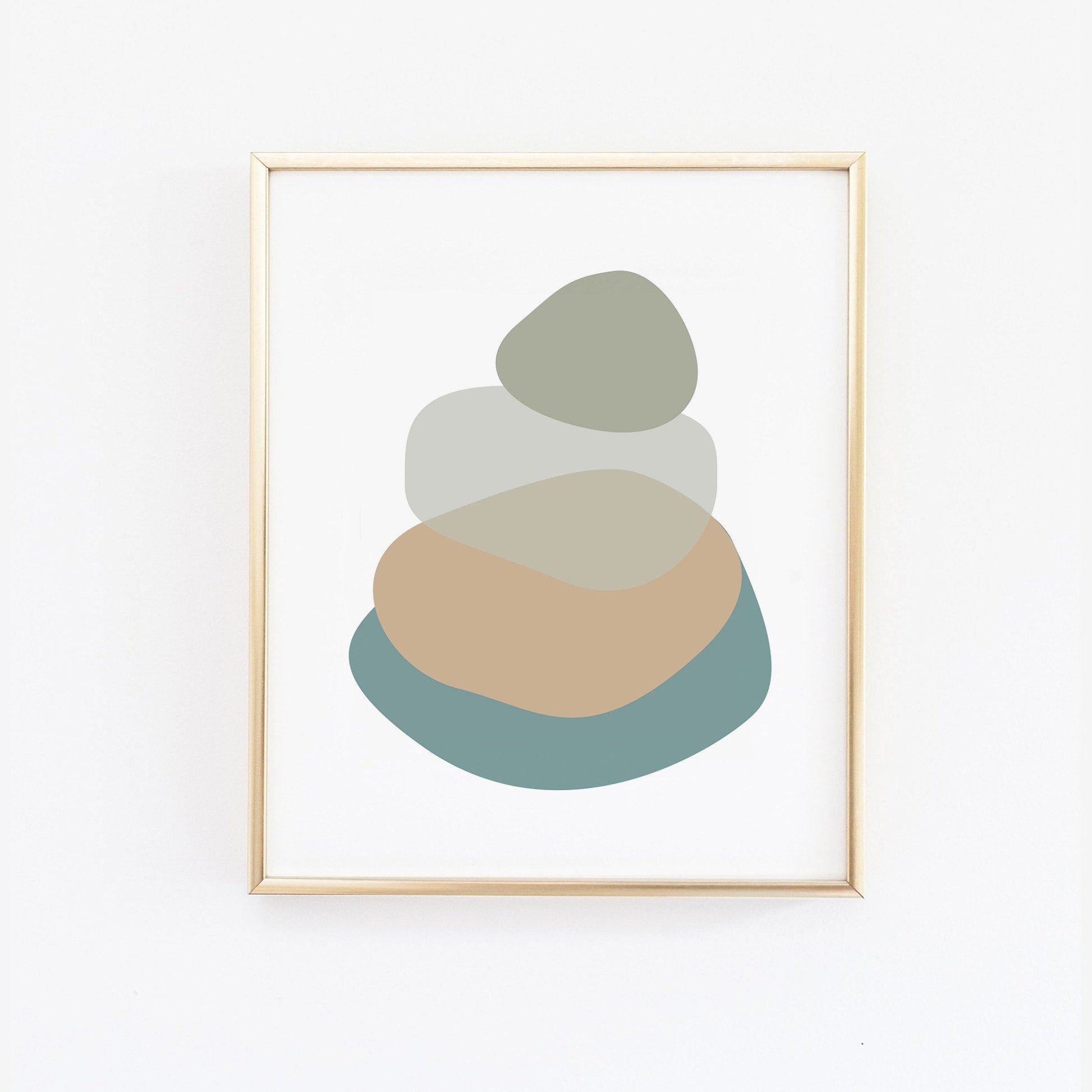 Bathroom Wall Art - Sage Green, Aegean Teal Blue Beige - Abstract Mid-Century Modern Wall Print - Oversized Art - Color Changes available