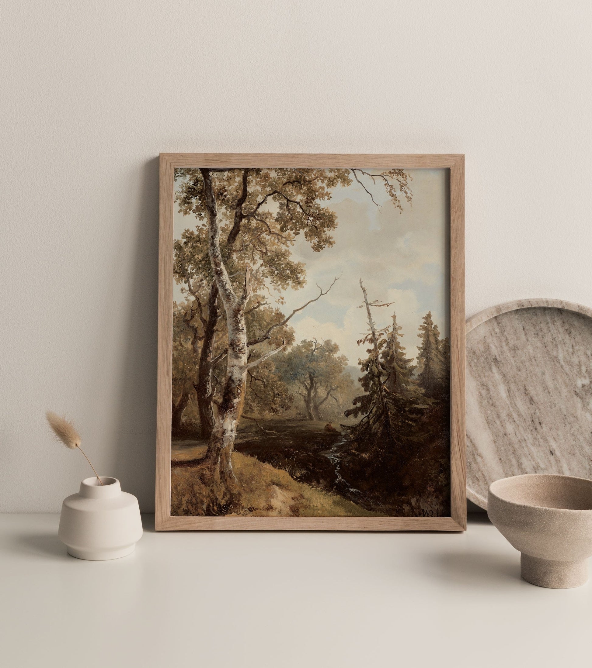 Vintage Forest Trees Vintage Landscape Wall Art by Dutch Painter 