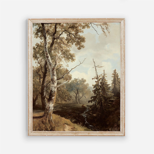 Vintage Forest Trees Vintage Landscape Wall Art by Dutch Painter