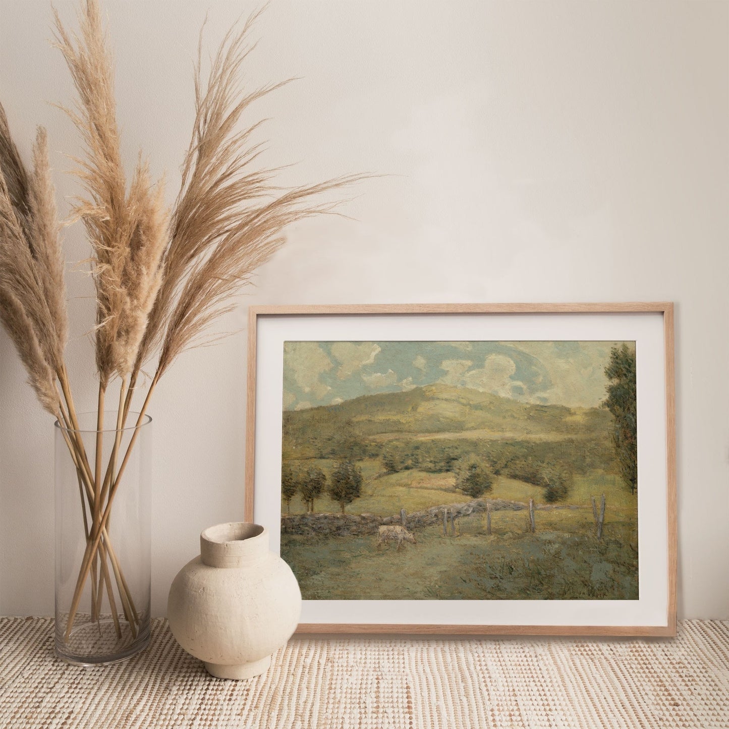 Vintage Landscape Farm with Cows Wall Art