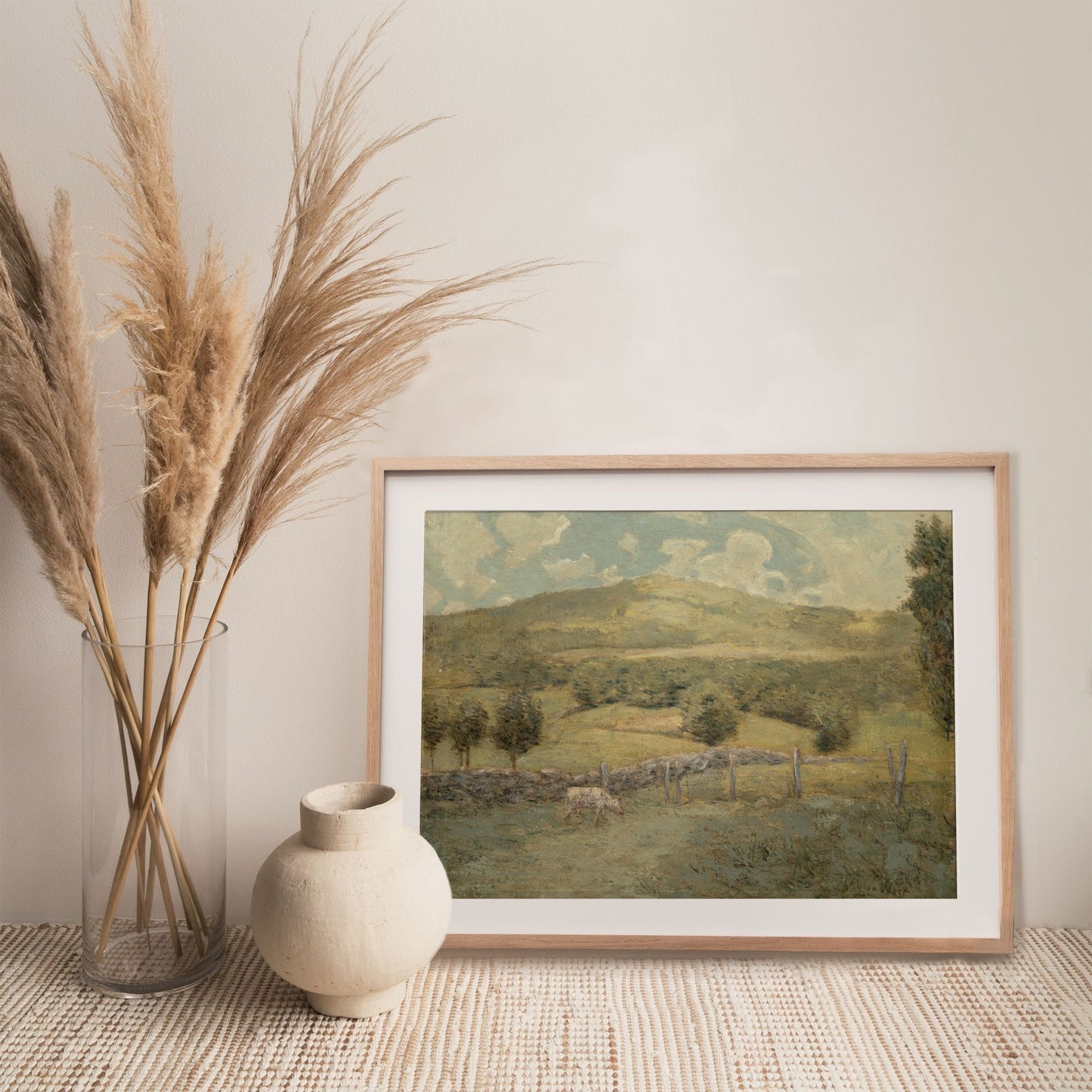 Vintage Landscape Farm with Cows Wall Art 