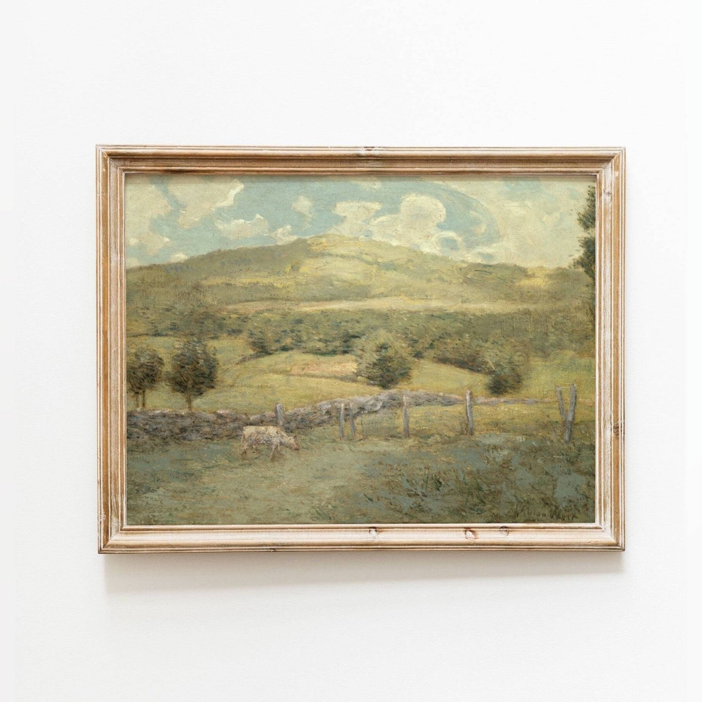 Vintage Landscape Farm with Cows Wall Art