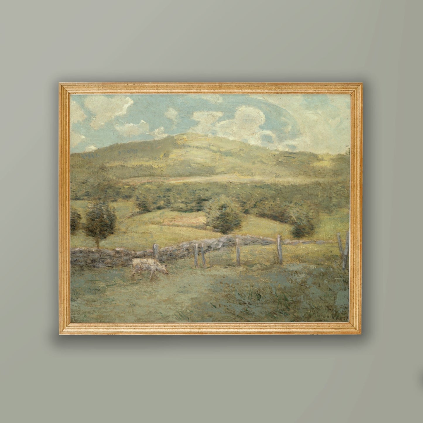 Vintage Landscape Farm with Cows Wall Art