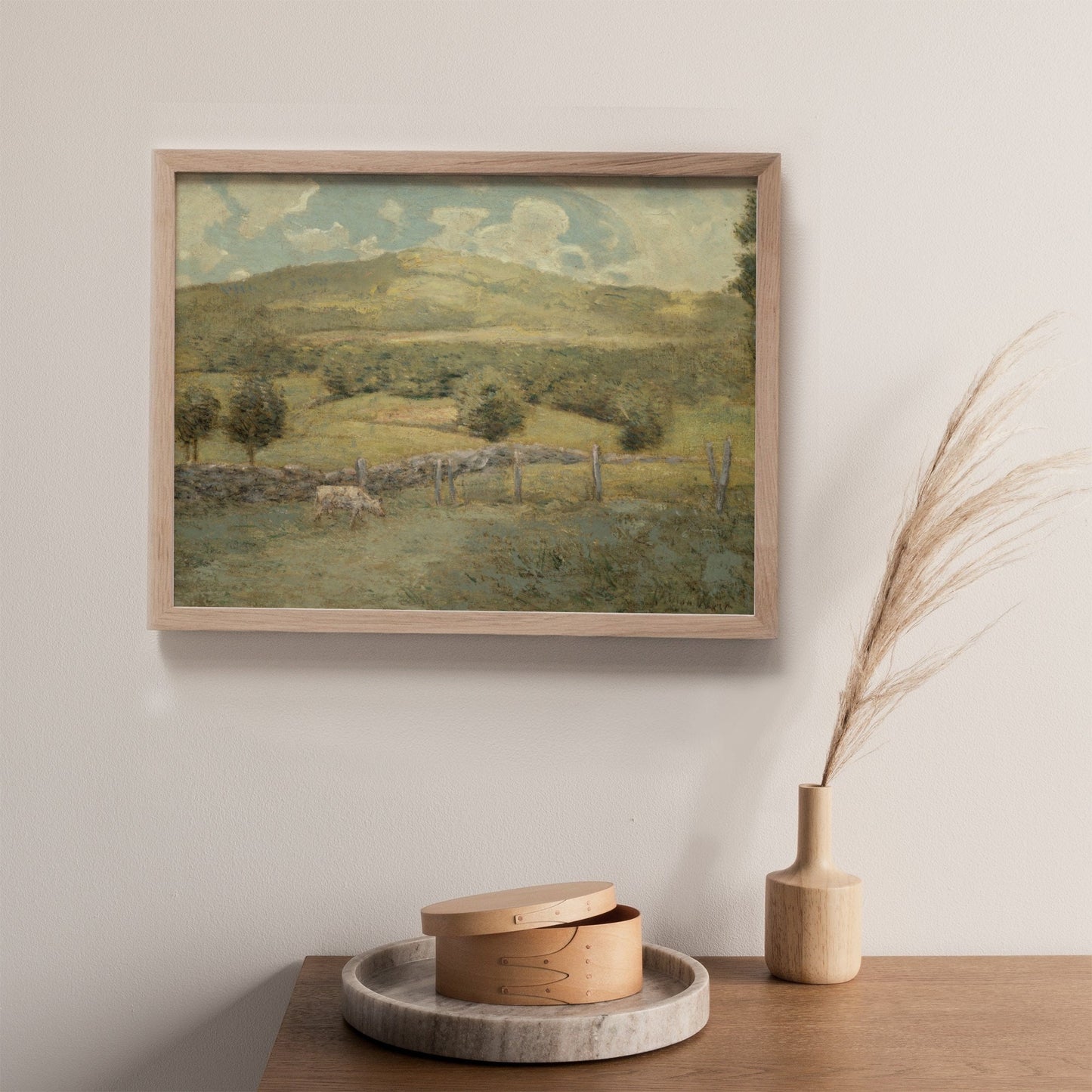 Vintage Landscape Farm with Cows Wall Art