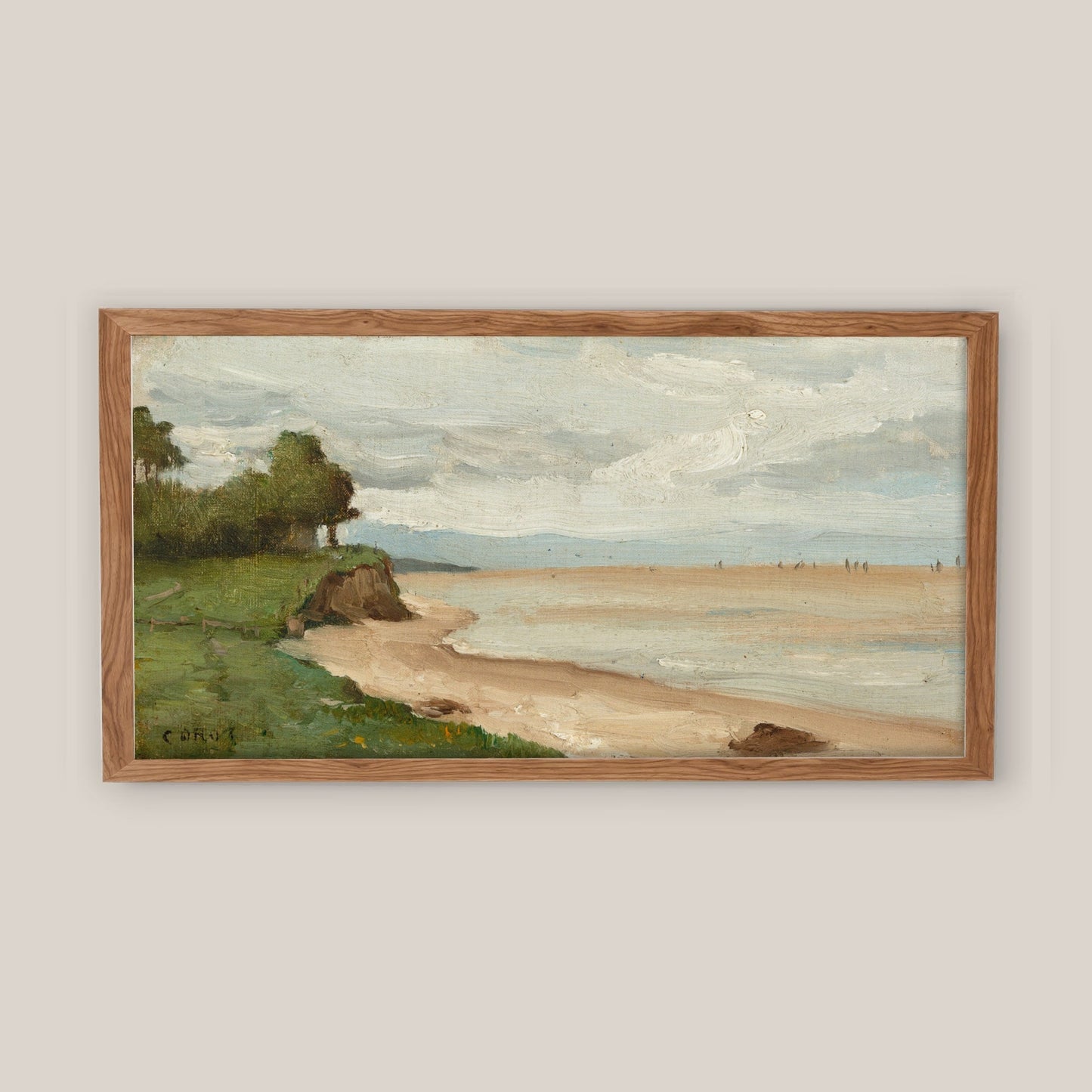 Long Vintage Horizontal Beach Shoreline Landscape Wall Art Print