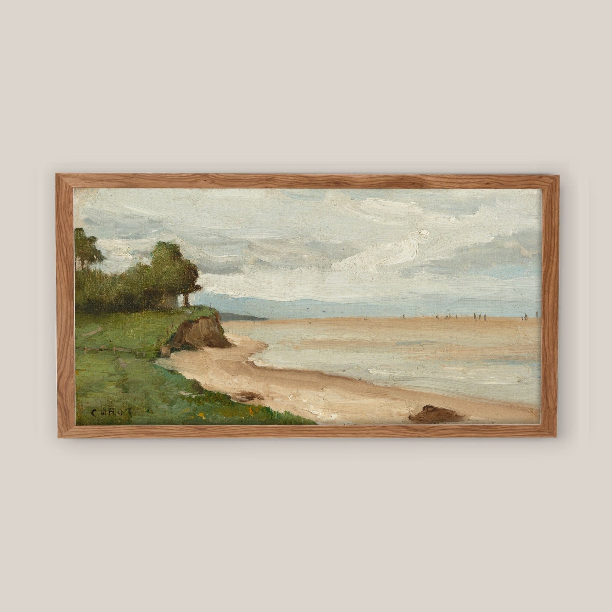 Long Vintage Horizontal Beach Shoreline Landscape Wall Art Print