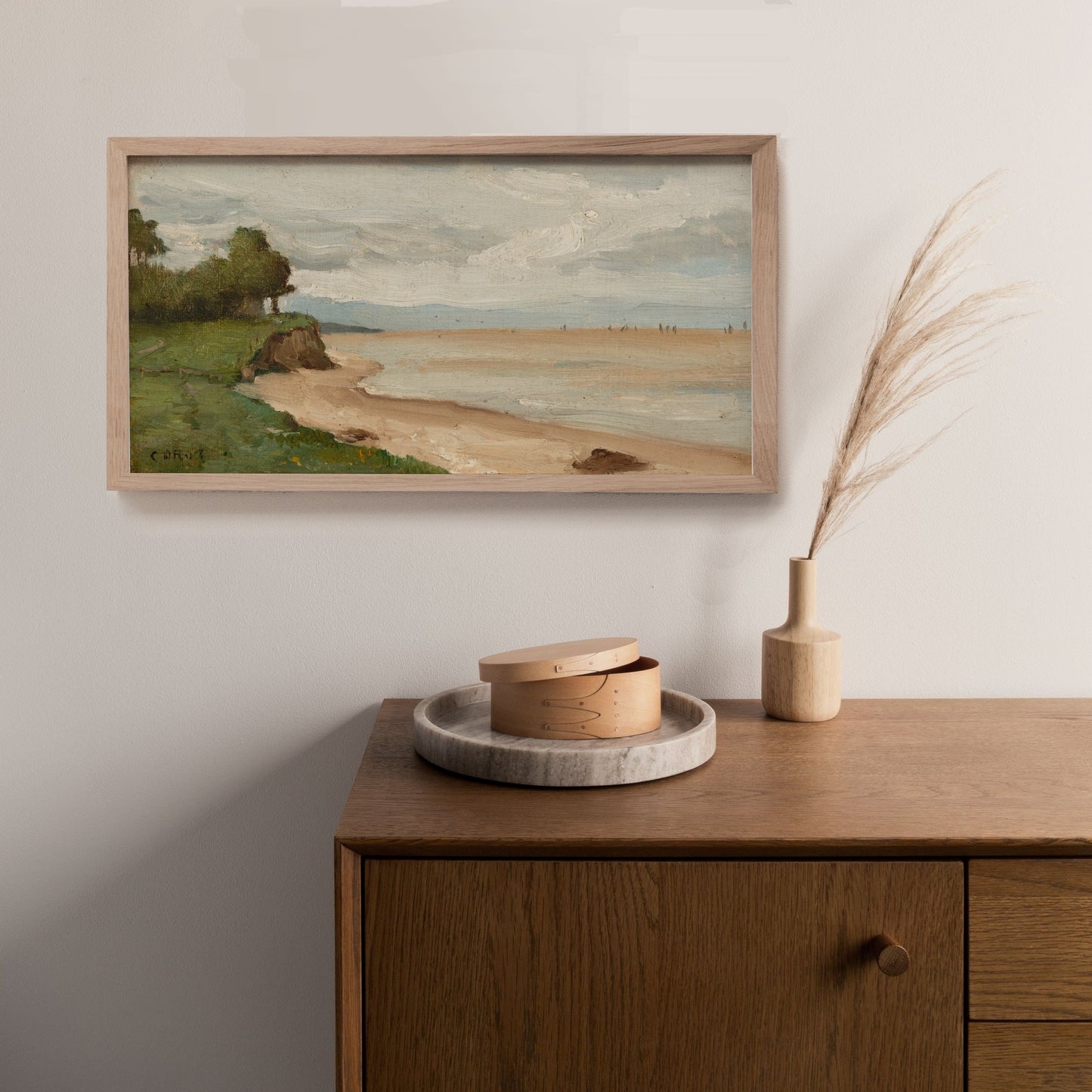 Long Vintage Horizontal Beach Shoreline Landscape Wall Art Print