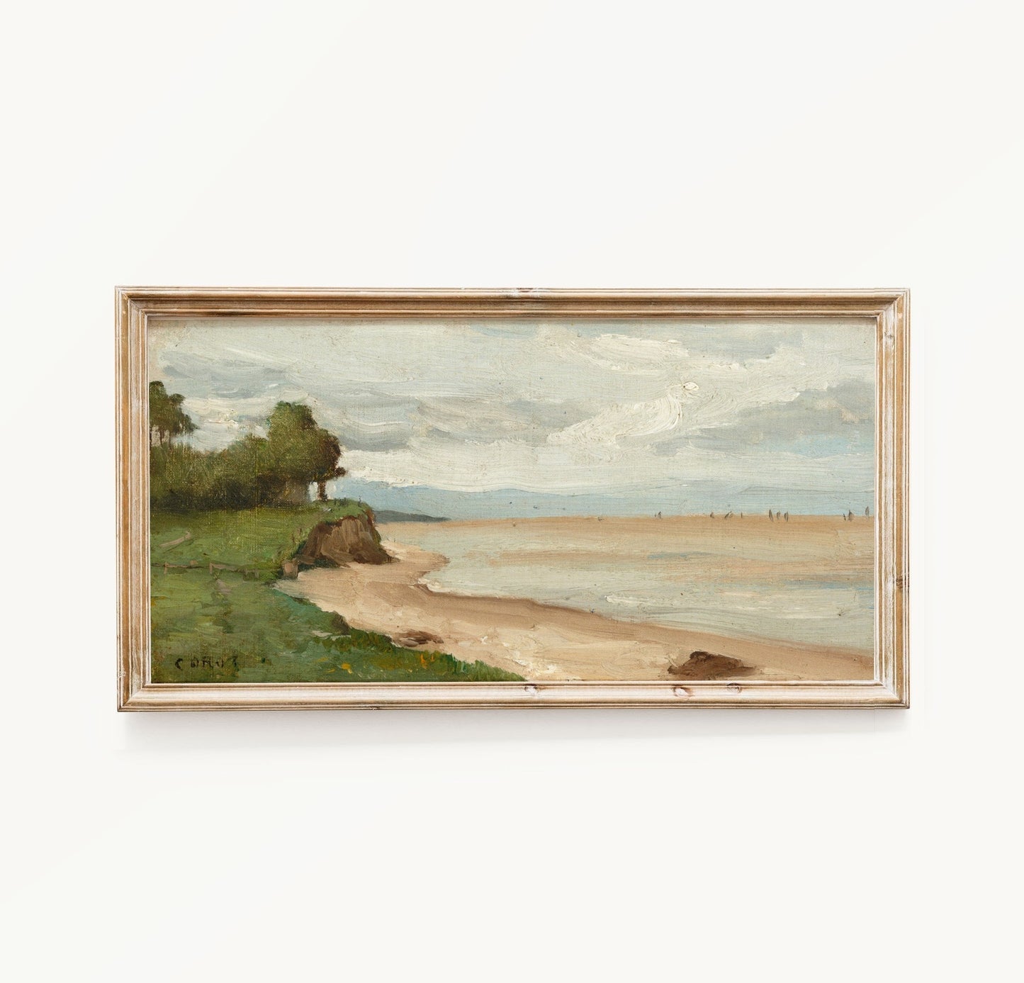 Long Vintage Horizontal Beach Shoreline Landscape Wall Art Print