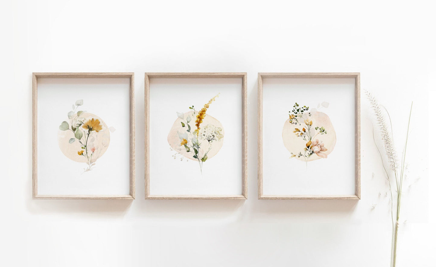 Watercolor Floral Set of Three Wall Art 