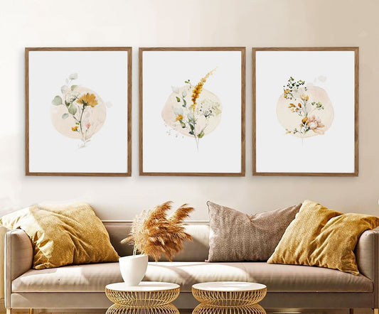 Watercolor Floral Set of Three Wall Art 