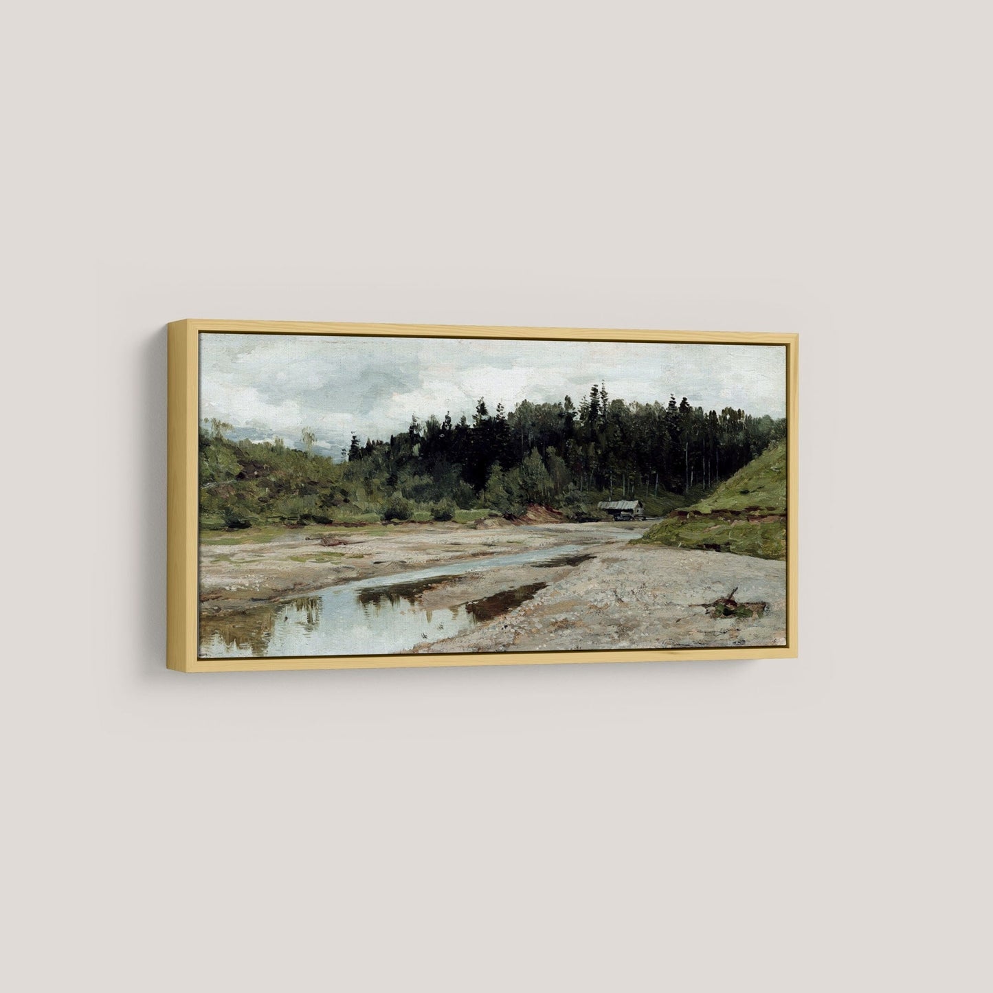 Narrow Horizontal Vintage Countryside Landscape with Stream Wall Art Print 