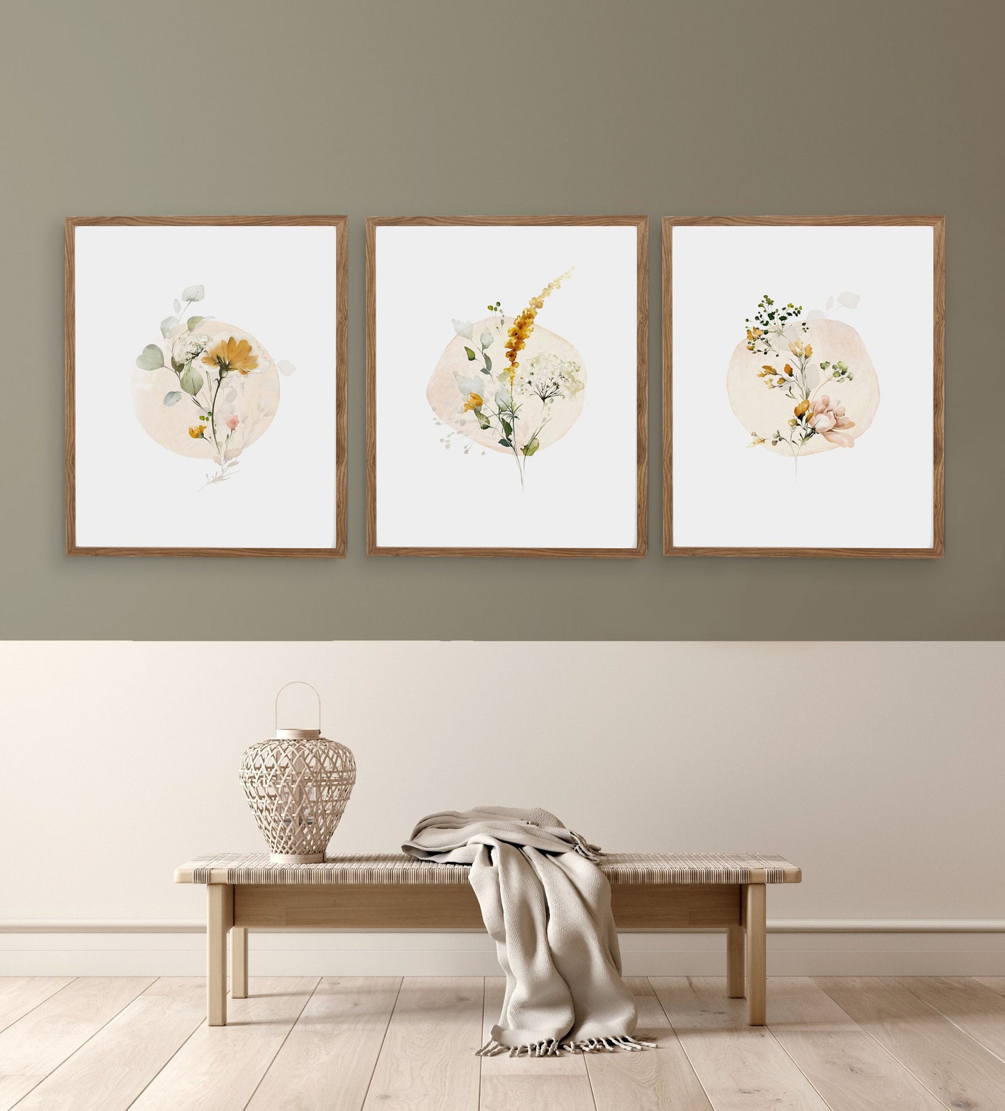 Watercolor Floral Set of Three Wall Art 