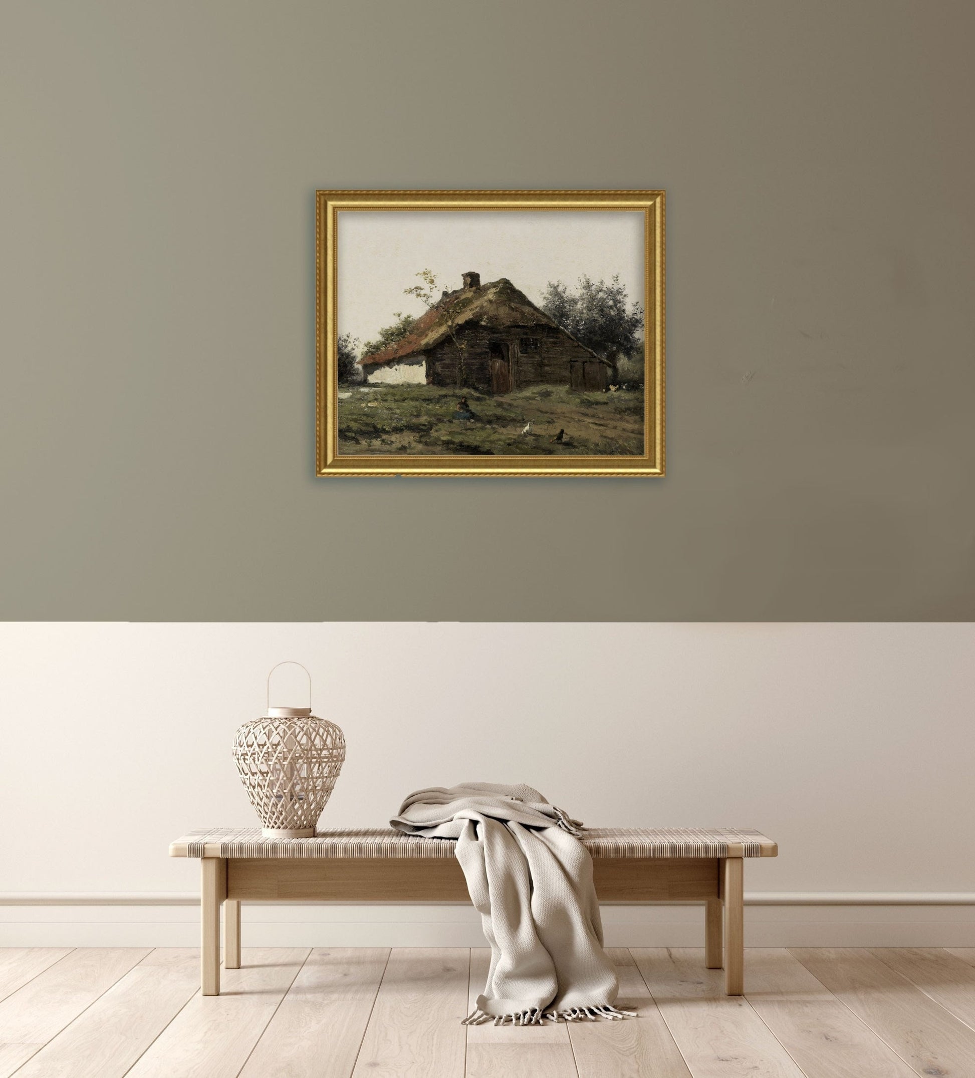 Vintage Country home with green and brown Wall Art