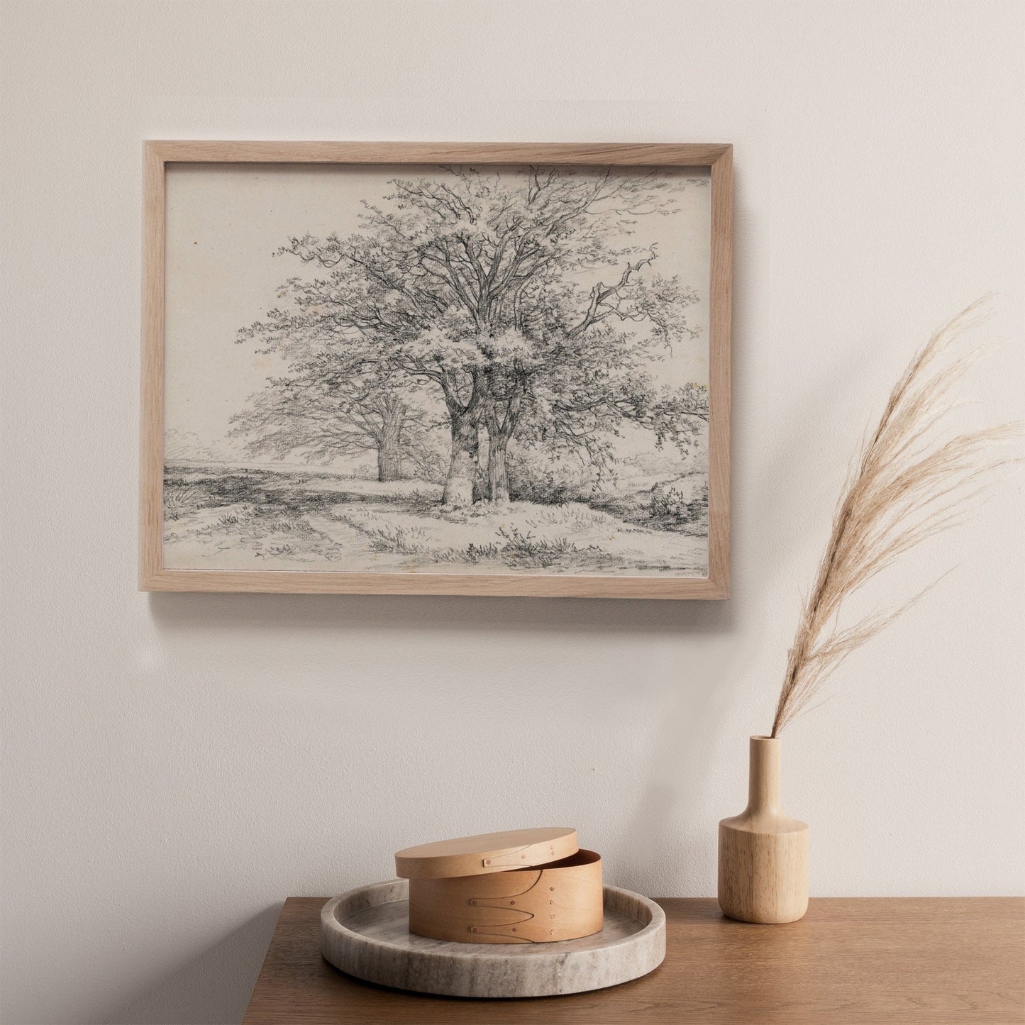 Vintage Tree Sketch Beige Art Print