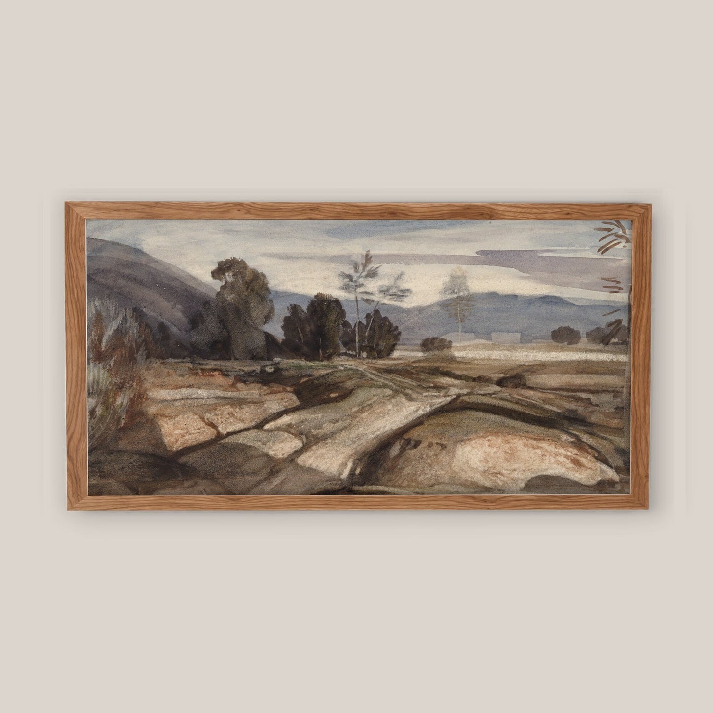 Vintage Long Horizontal Countryside Landscape Wall Art Print