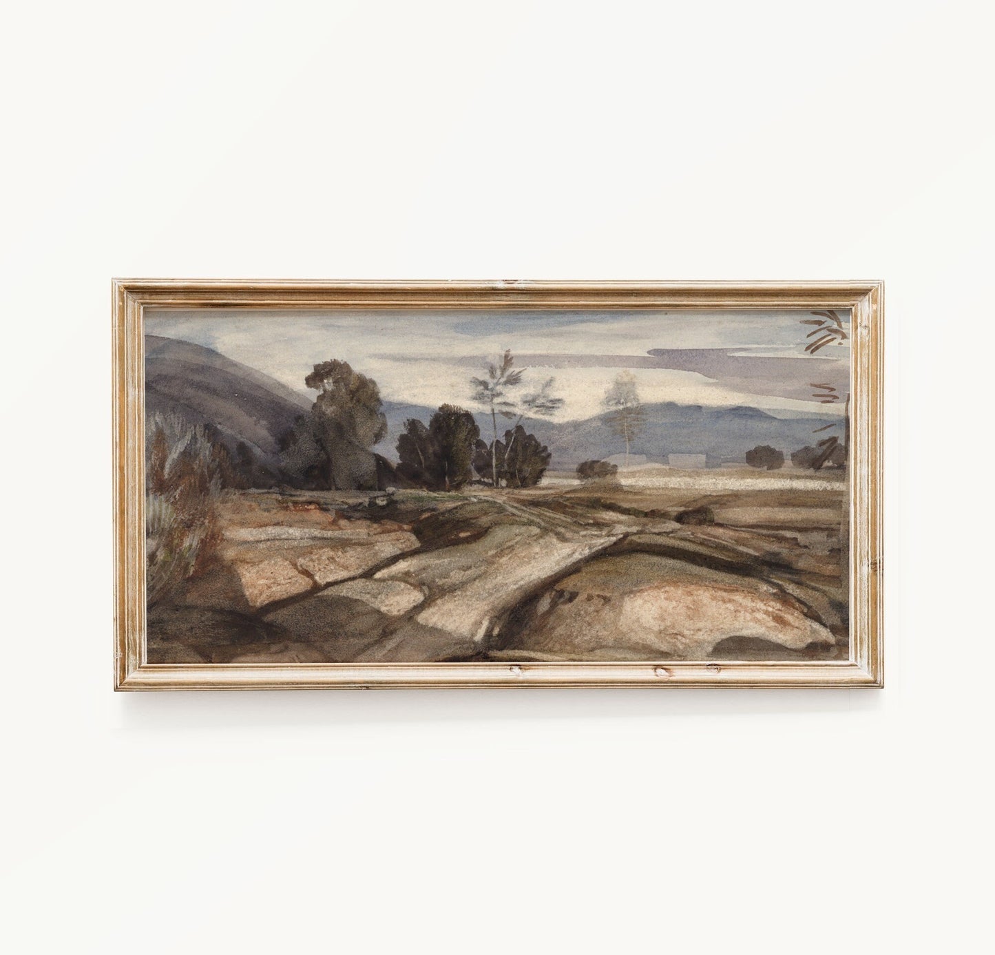 Vintage Long Horizontal Countryside Landscape Wall Art Print