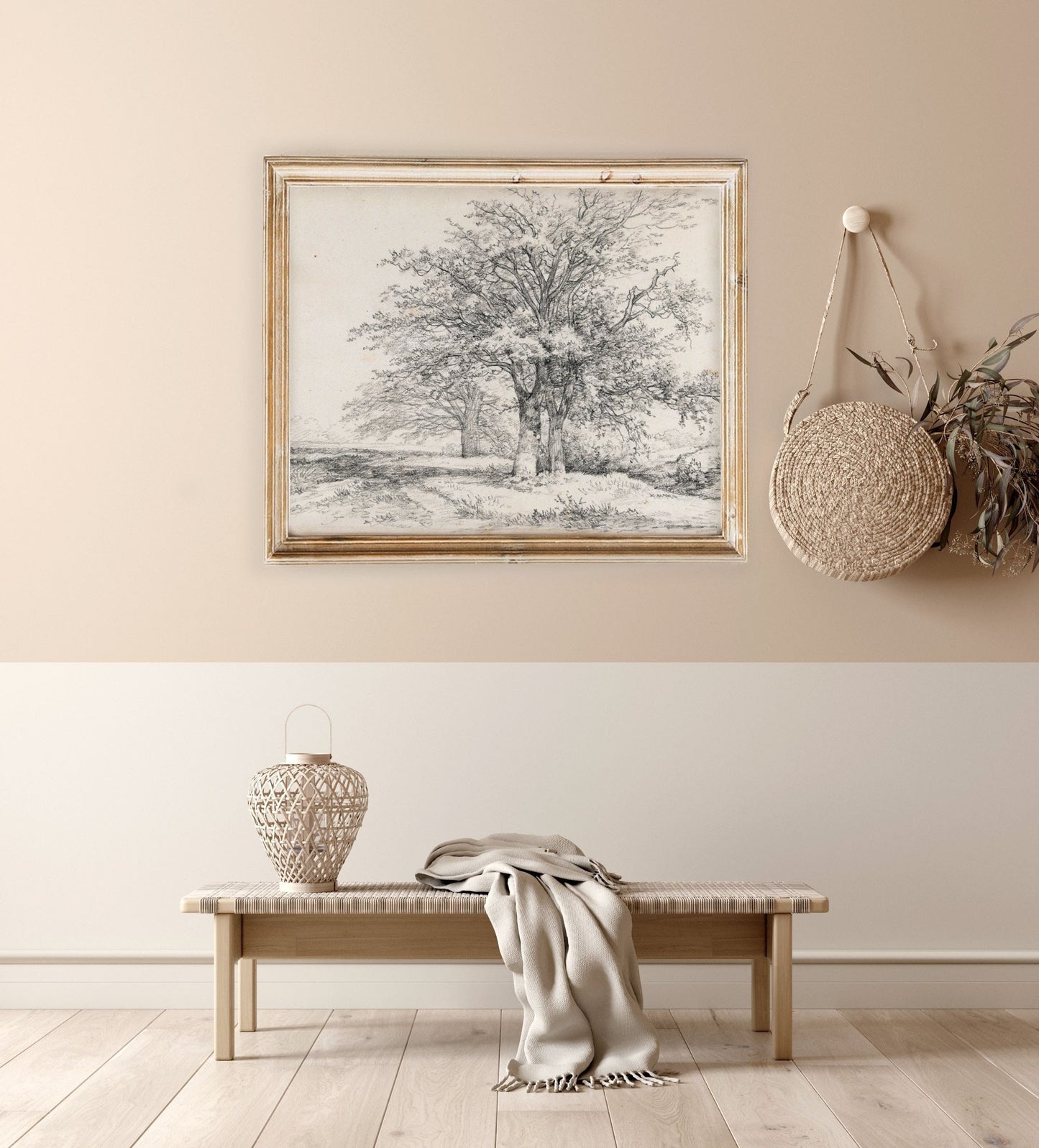 Vintage Tree Sketch Beige Art Print