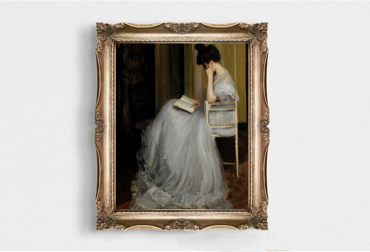 Vintage Woman Reading Oil Painting Print