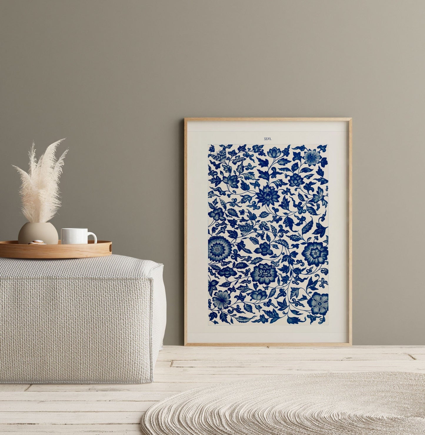 Vintage wallpaper patter in blue and white