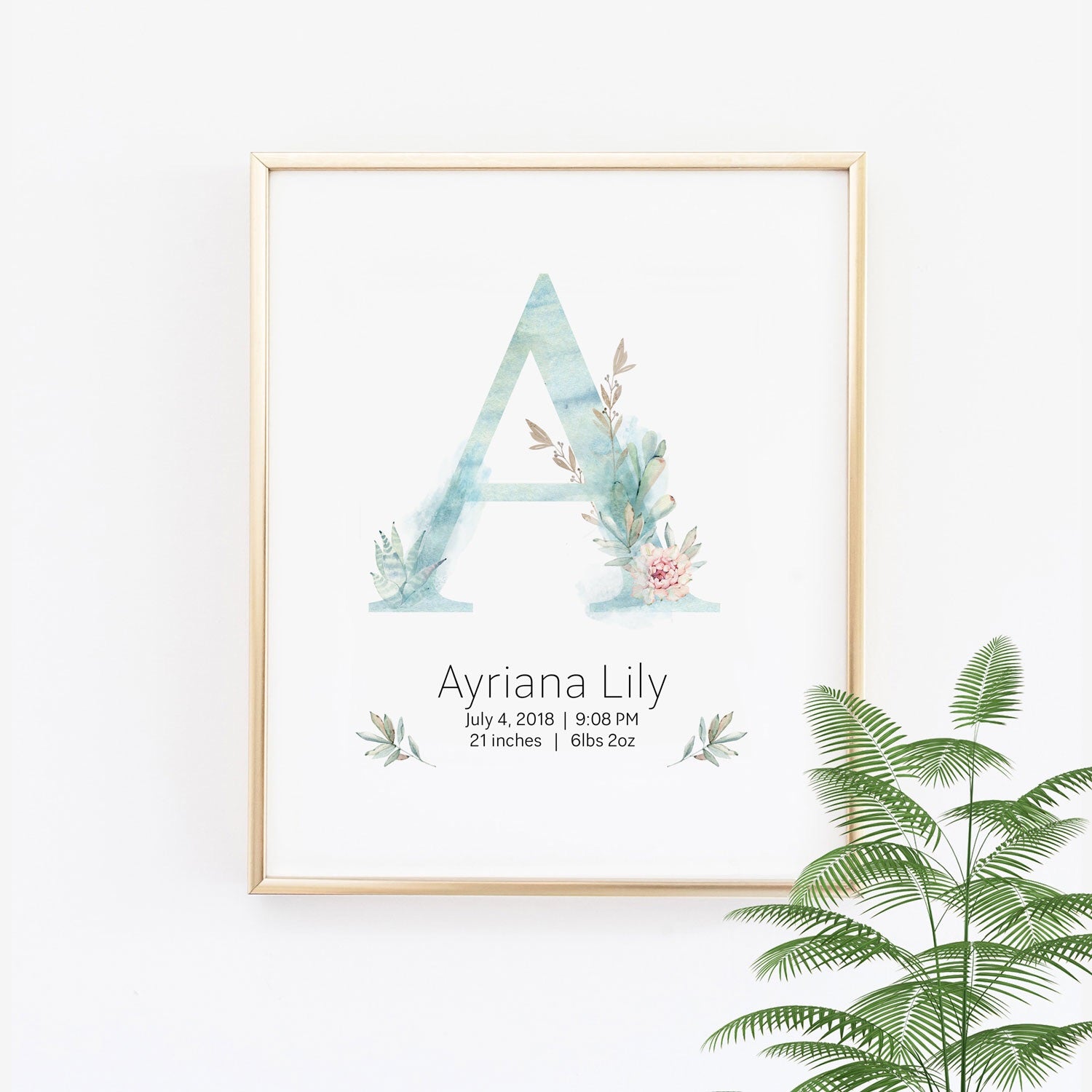 Customized Cactus Nursery Girl Name Wall Print Baby Keepsake - Wall Prints