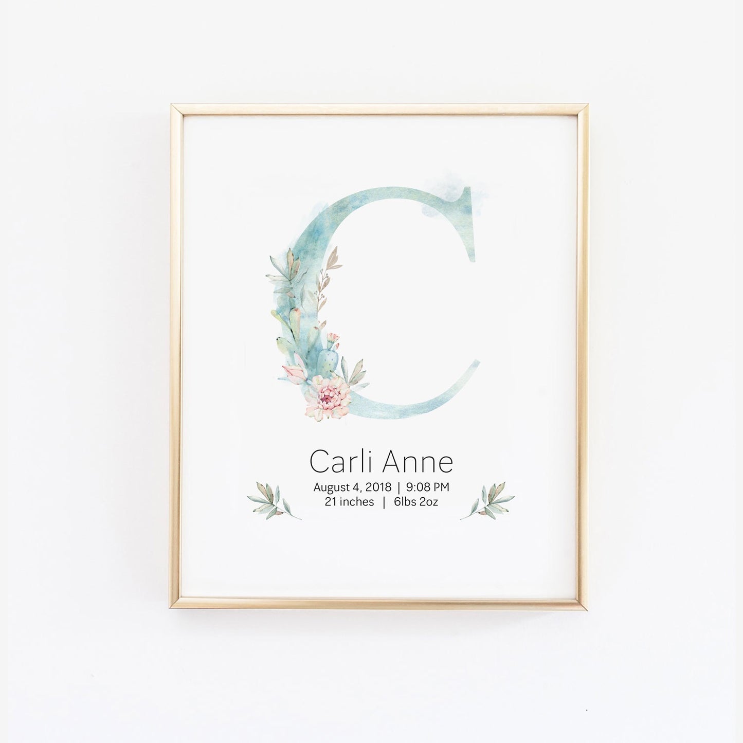 Customized Cactus Nursery Girl Name Wall Print Baby Keepsake - Wall Prints