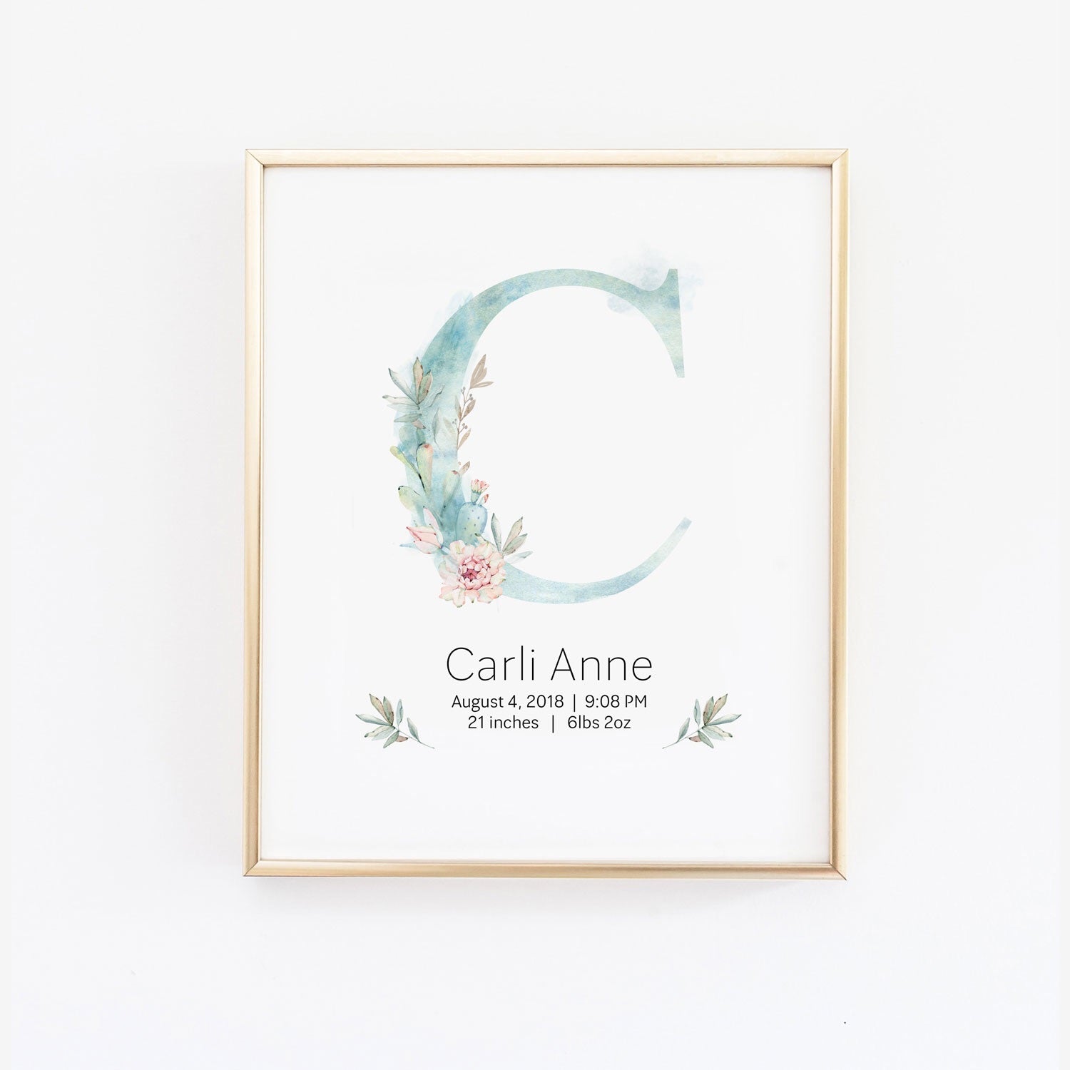 Customized Cactus Nursery Girl Name Wall Print Baby Keepsake - Wall Prints