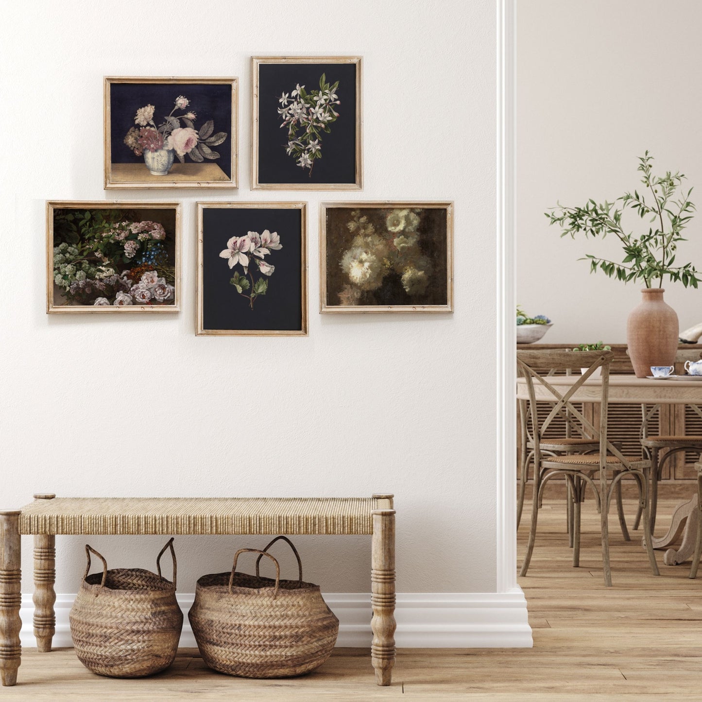 Floral Vintage Gallery Wall Art - Set of five 8x10