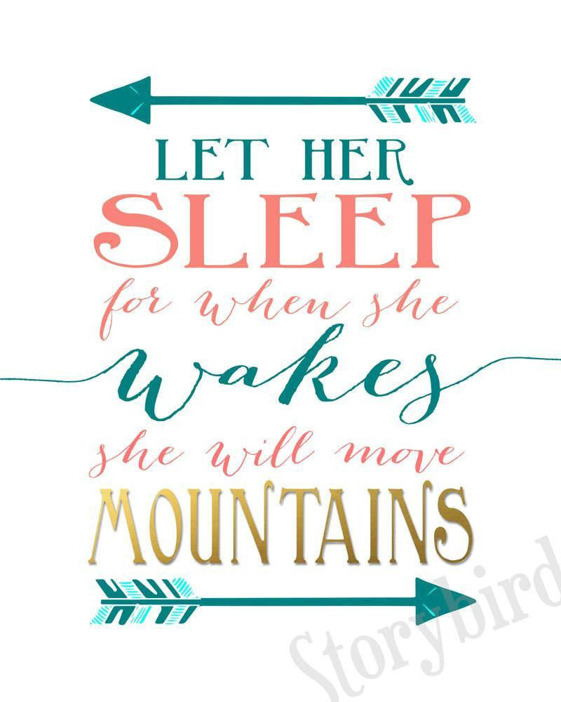 Wall and Wonder Wall Prints And though she be but little - Let her sleep Nursery Prints - Teal Coral