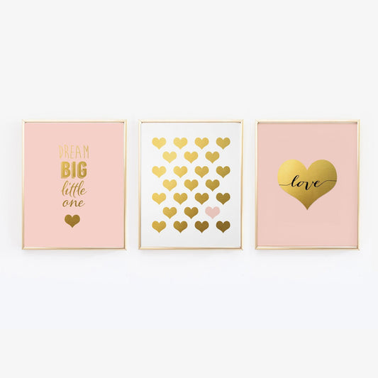 Wall and Wonder Wall Prints Blush Nursery Gallery Wall Set of 3 (Dream Big/Hearts/Love)