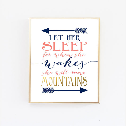 Wall and Wonder Wall Prints Let Her Sleep - Navy, Coral and Gold Nursery - Wall Print