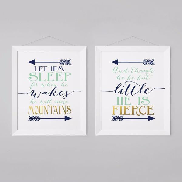 Wall and Wonder Wall Prints Nursery Print Set, And though he be but little, Let him sleep