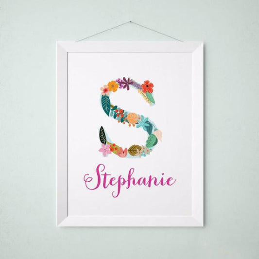 Wall and Wonder Wall Prints Personalized Baby Name Wall art - Vintage floral letters