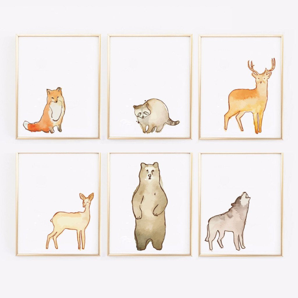 Customizable set of 6 - Nursery or Kids' Room Watercolor Animal selling Prints