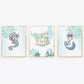 Mermaid Wall Art - Mermaid and Seahorse - Set of Three Prints - Wall Prints
