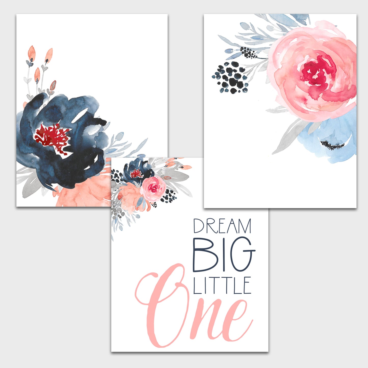 Dream Big Little One Nursery Watercolor Floral Prints