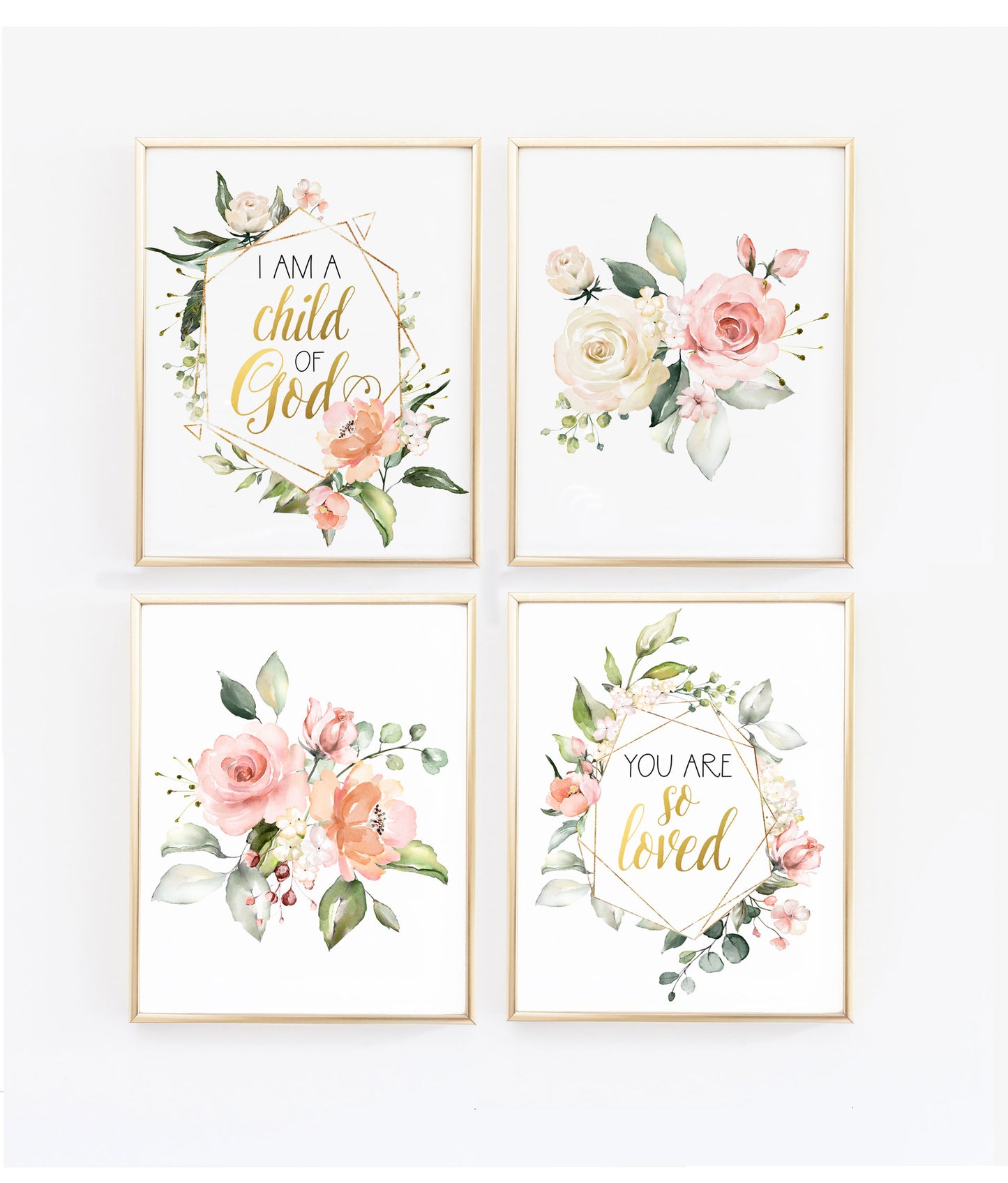 So loved/I am a child of God - Set of four Floral Geometric Wall Art