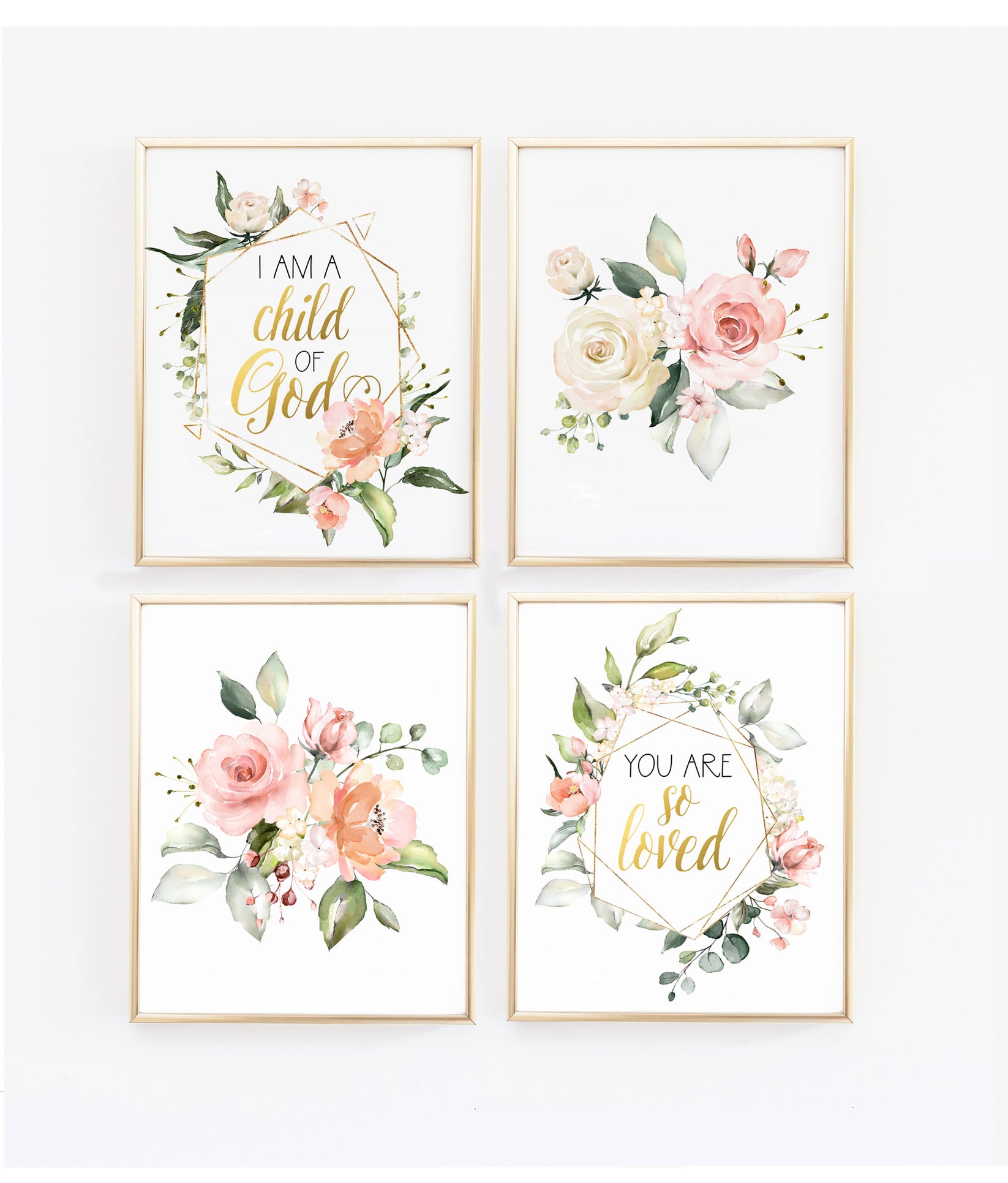 So loved/I am a child of God - Set of four Floral Geometric Wall Art ...