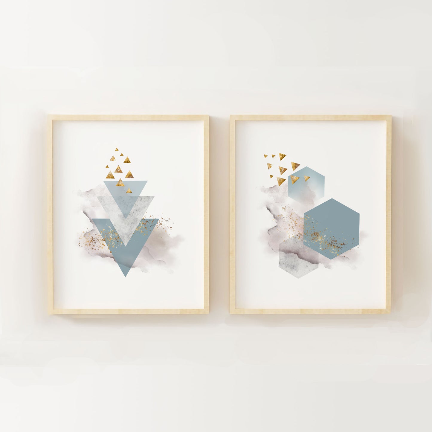 Geometric Blue and Gray Abstract Wall Art - Set of Two
