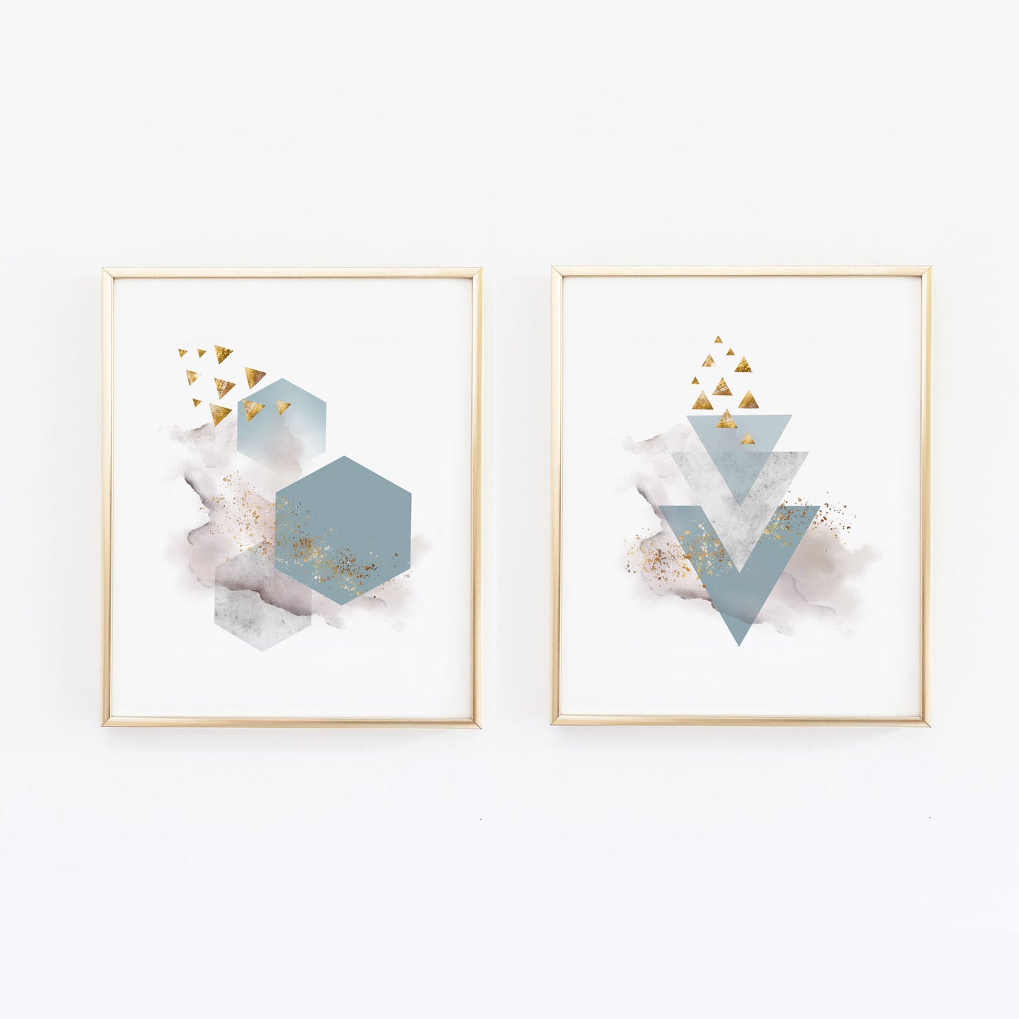 Geometric Blue and Gray Abstract Wall Art - Set of Two