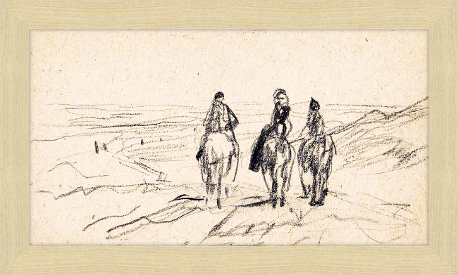 Vintage Sketch of Three Horses - 18x10 inches