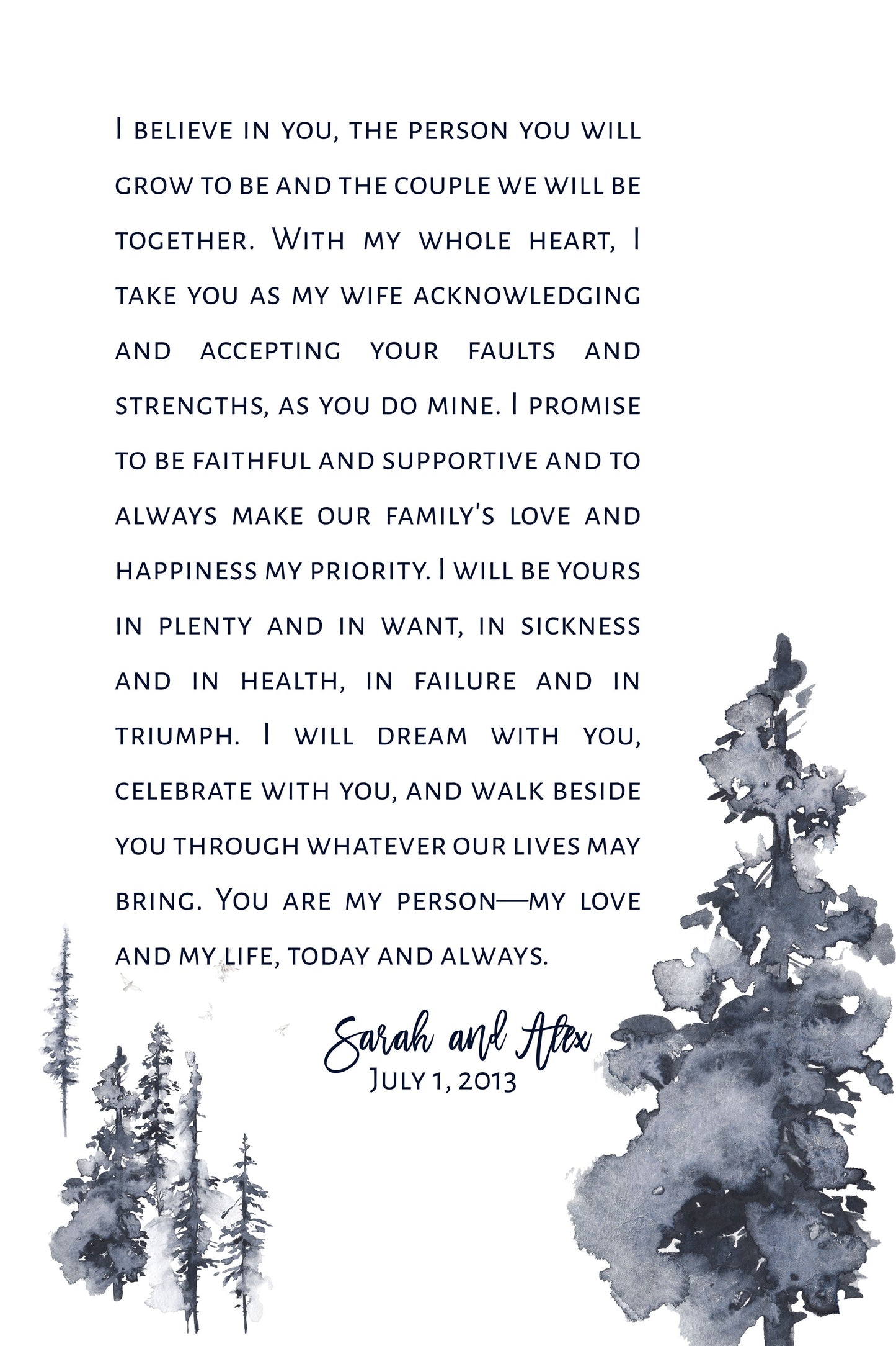Tree Wedding Vows Framed Personalized Canvas Art - Vertical