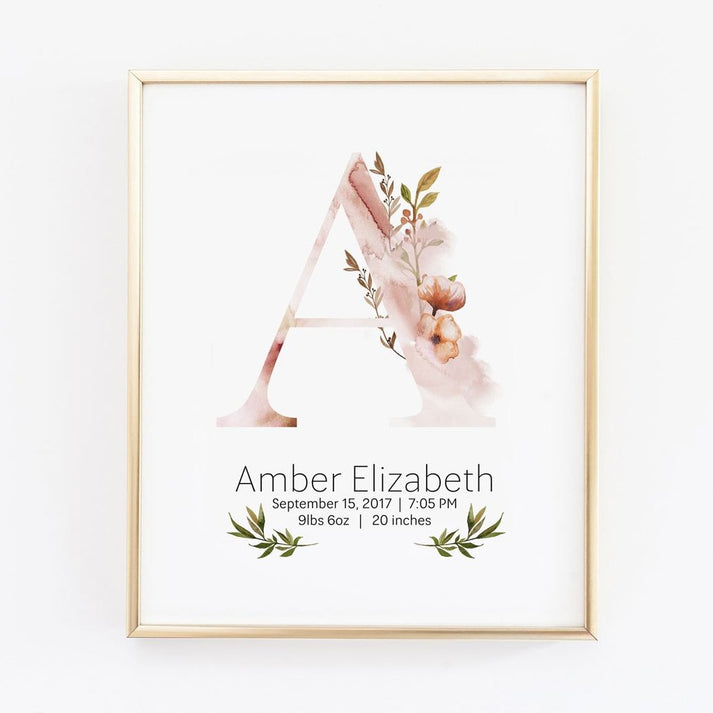 Customized Girl Name Wall Art with Baby Birth Stat Details – Wall and ...